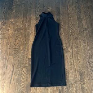 Leith Black Midi Dress Mock Neck Sleeveless